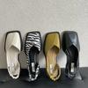 Square Toe Summer Elegant Ladies Sandals Fashion Ladies Elastic Band Flat Heel Women Shallow Party Shoes Square Heel Sandal