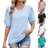 Spring and Summer New Solid Color V-neck Hollow Short Sleeved Casual Women's T-shirt