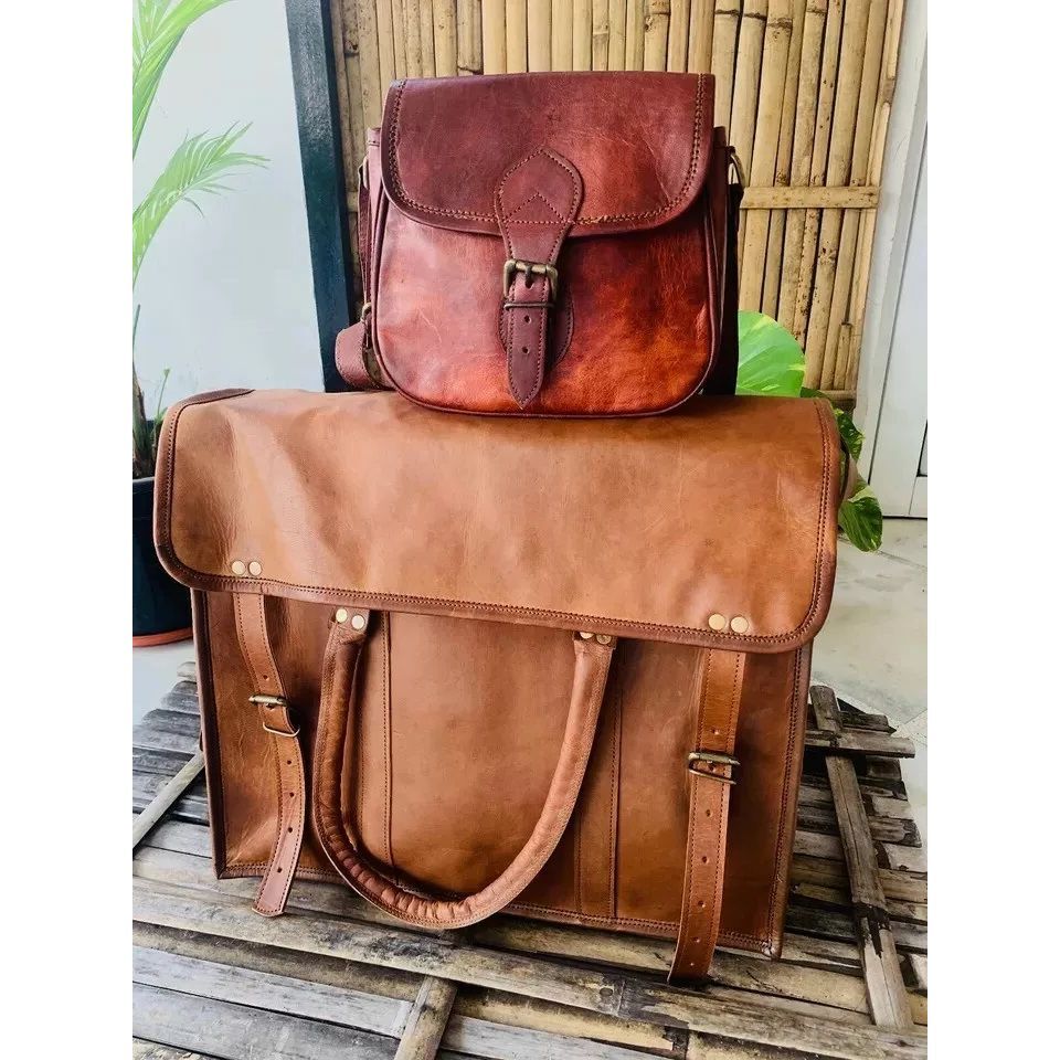 Мужская кожаная винтажная сумка-портфель для ноутбука ручной работы. ( Бесплатная подарочная сумка-слинг коричневого цвета размером 9 x 7 x 3 дюйма )