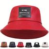 Унисекс Brooklyn Leather Label Bucket Hat PU Leather Fisherman Hat Outdoor Travel Hat Sunscreen Hats for Men Women Bucket Hats