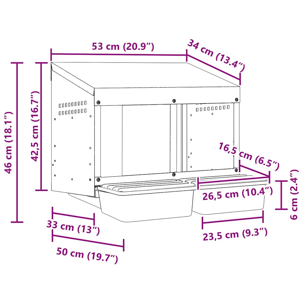 Chicken Nesting Box 2 Compartment Wall Mounted Design Galvanized Steel