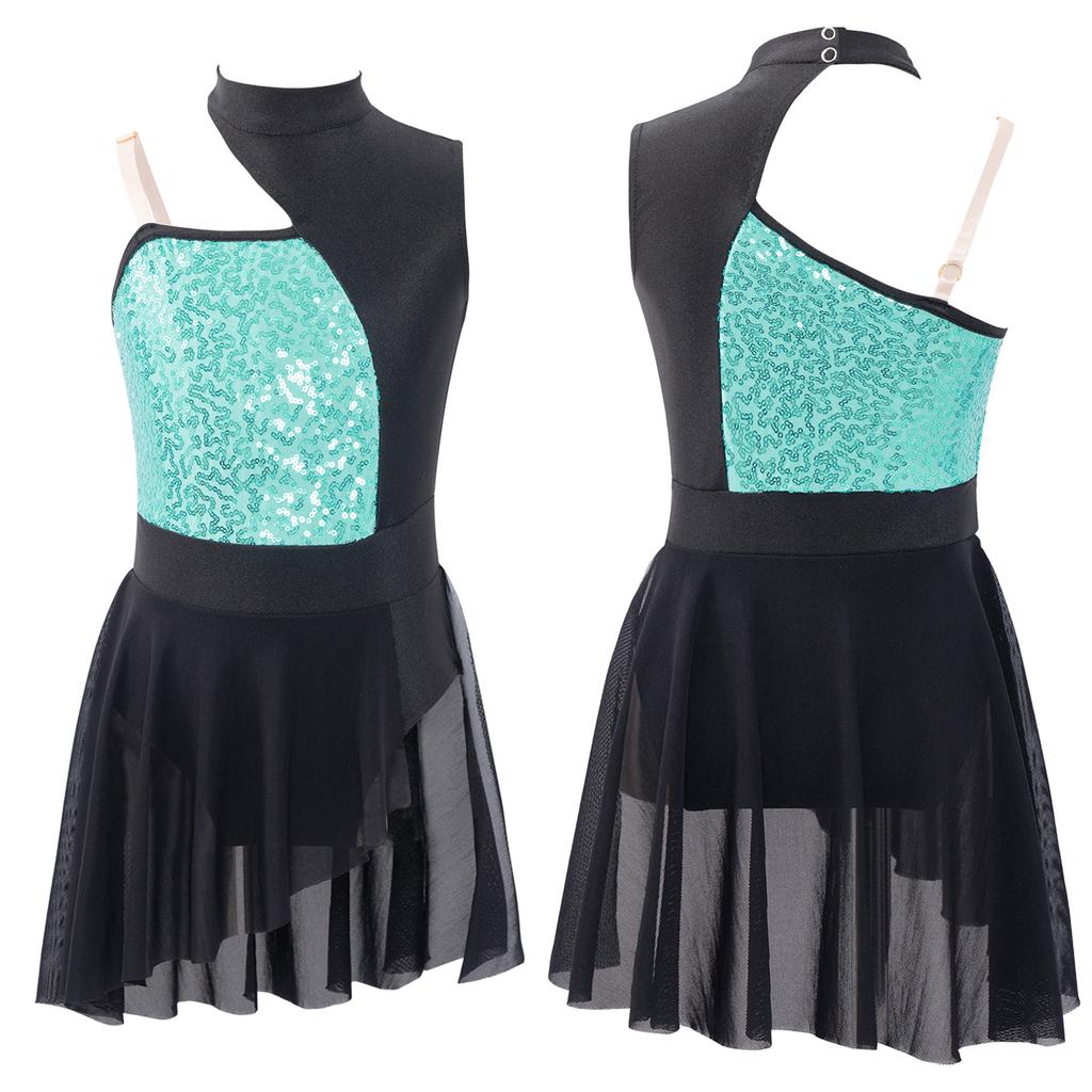 Детское балетное гимнастическое трико для девочек, платье без рукавов с блестящими пайетками, лирическое танцевальное платье для выступления на сцене