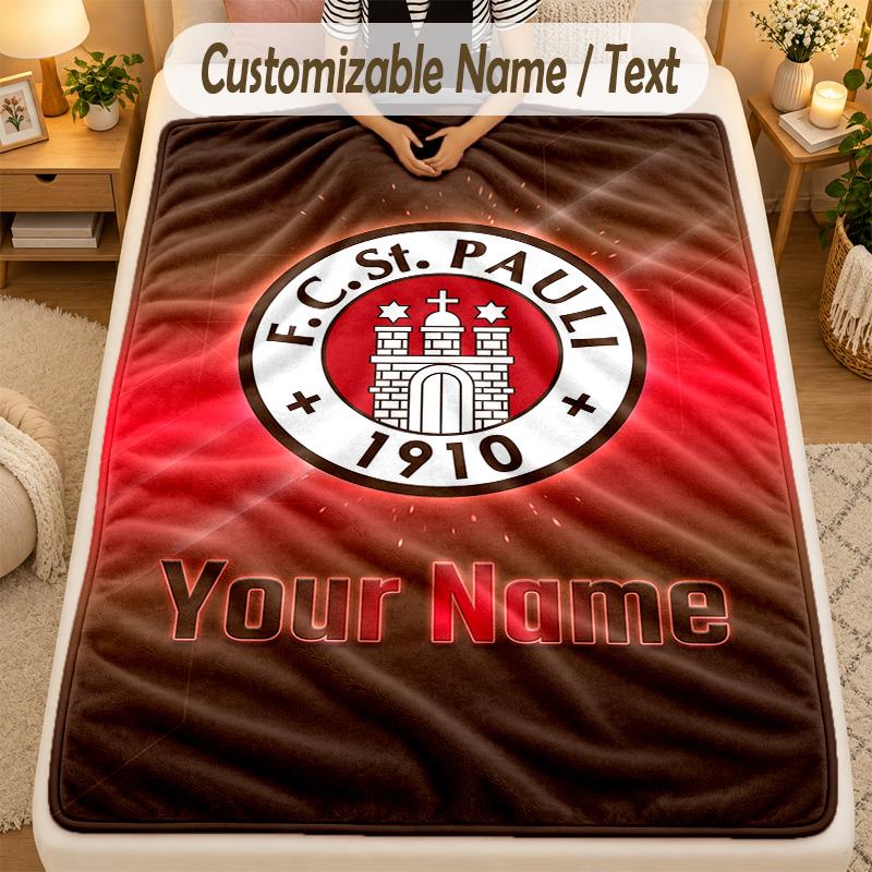 Flannel BlanketFC St. Pauli Custom Name Text Personalized Soft Warm Throw Blanket Home Decor Gift