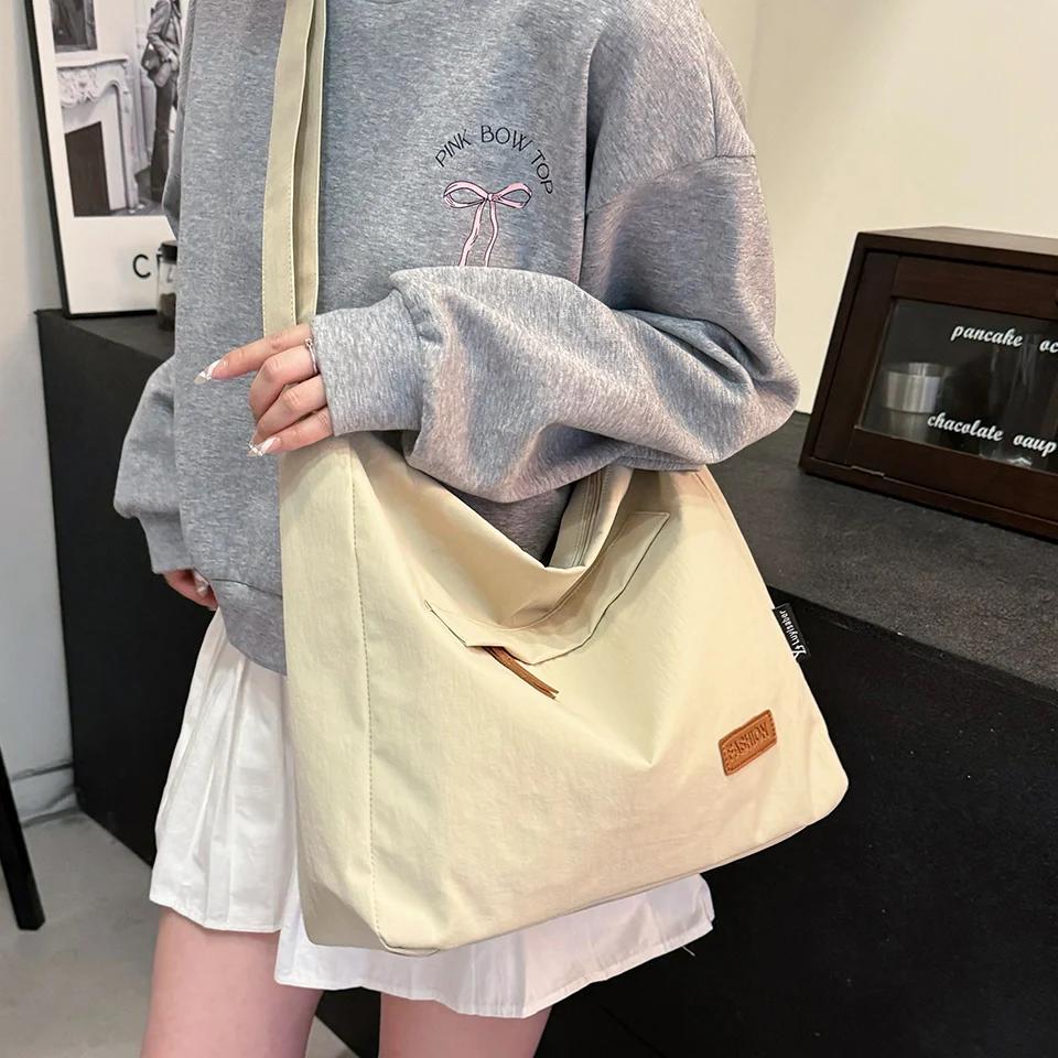 Сумка-тоут унисекс из однотонного холста большой вместимости для покупок и пляжа