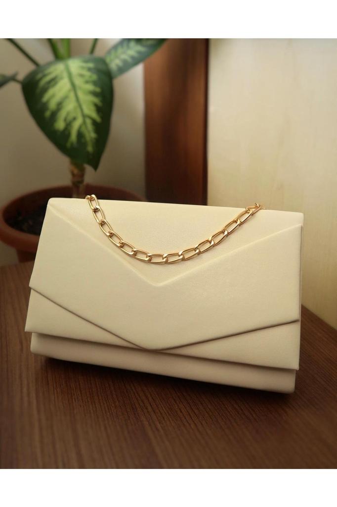 Women's Stylish and Useful Evening Dress Bag Women's Cream Envelope Model Strap Chain Shoulder Bag