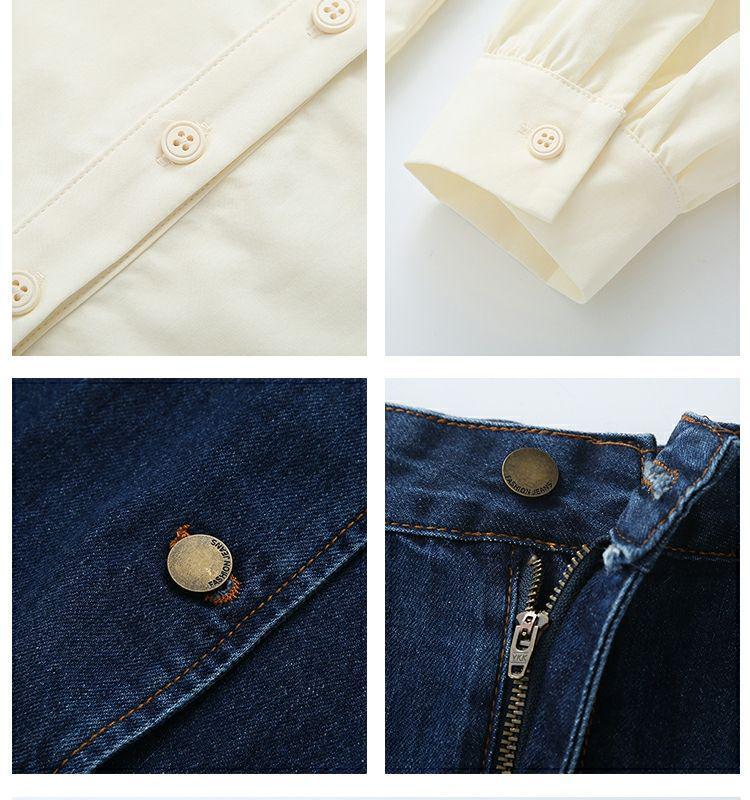 Ретро Джинсовый Жилет и Миди Юбка Набор из Трех Предметов в Студенческом Стиле