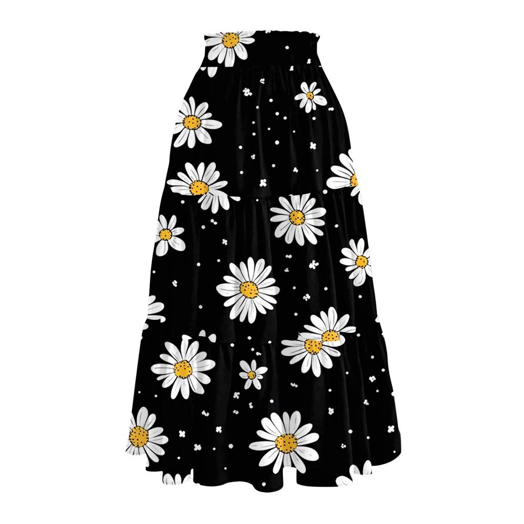 Women's Flowy Flared Ruffle Hem A Line Maxi Skirts Elastic Waist Elegant Tiered Layer Boho Long Skirts