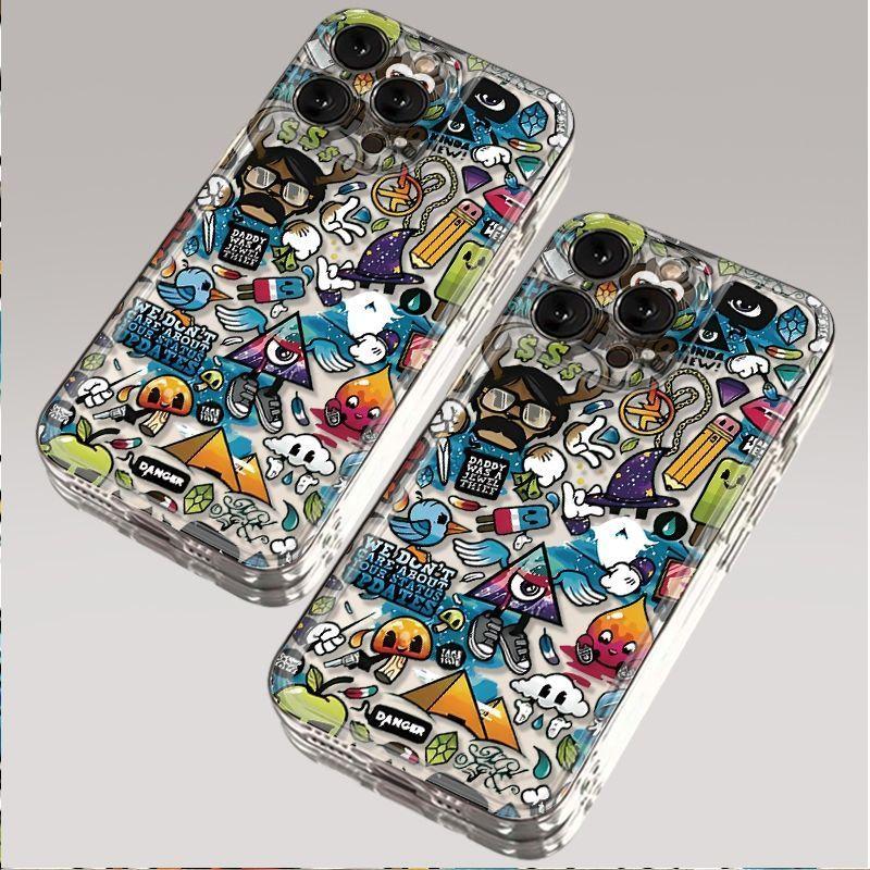 Чехол для телефона Cartoon Graffiti для Apple iPhone16promax - мягкий силиконовый прозрачный противоударный креативный чехол для iPhone16/15/14/13/12/11/Pro/Plus/Promax