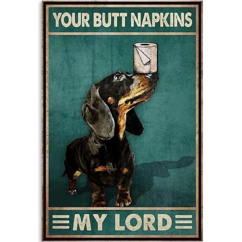Dachshund Metal Tin Sign Dachshund And Toilet Paper Funny Poster Cafe Living Room Kitchen Bathroom Home Art Wall Decor Plaque Gift 8x12 inch