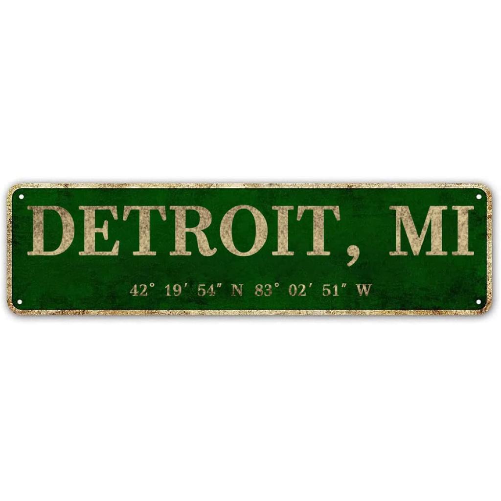 LINStore Detroit, MI City Sign Rustic Vintage Metal Art Wall Decor Office/Home/Classroom 4” X 16”