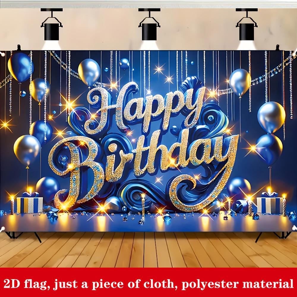 2D1 piece of blue and gold birthday banner for party decoration with the words "Happy Birthday" on it