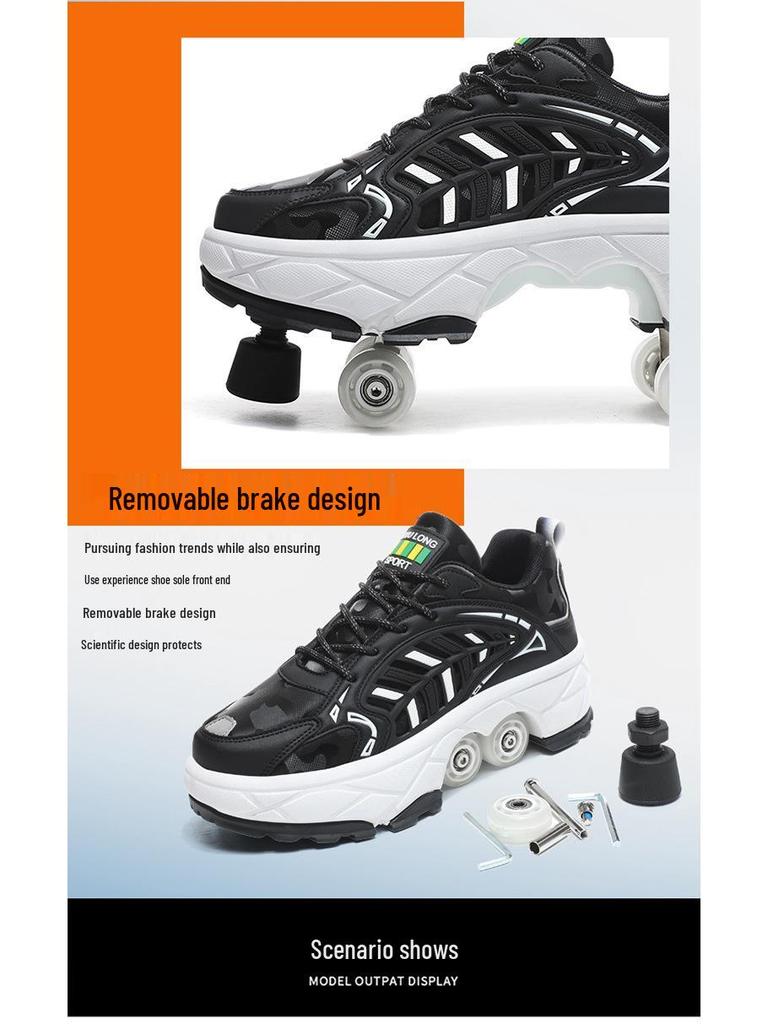 Новые взрослые и студенческие деформируемые роликовые коньки с тормозами - мужские и женские четырехколесные кроссовки для ходьбы