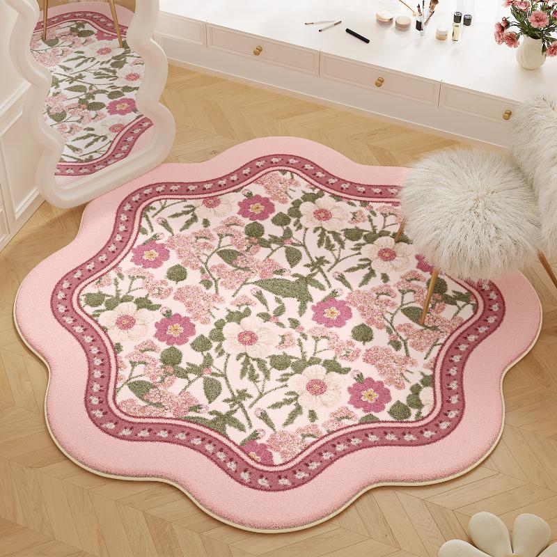 Flower Pattern Bedroom Decor Pink Carpet Fluffy Soft Carpets for Living Room Thick Plush Cloakroom Floor Mat Irregular Shape Rug