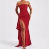 Off Shoulder Elegant High Waist Split Maxi Dress Sexy Club Outfits for Women 2025 Spring Summer New Solid Color Strapless Ruched Evening Dresses