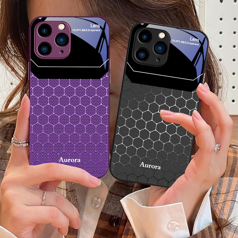 Шестиугольная сетка из яблок для iPhone 16 Pro Max 15 Pro 14 13 12 Mini 11 XS Max XR 7 8 Plu SE 2022 Чехол для телефона из закаленного стекла