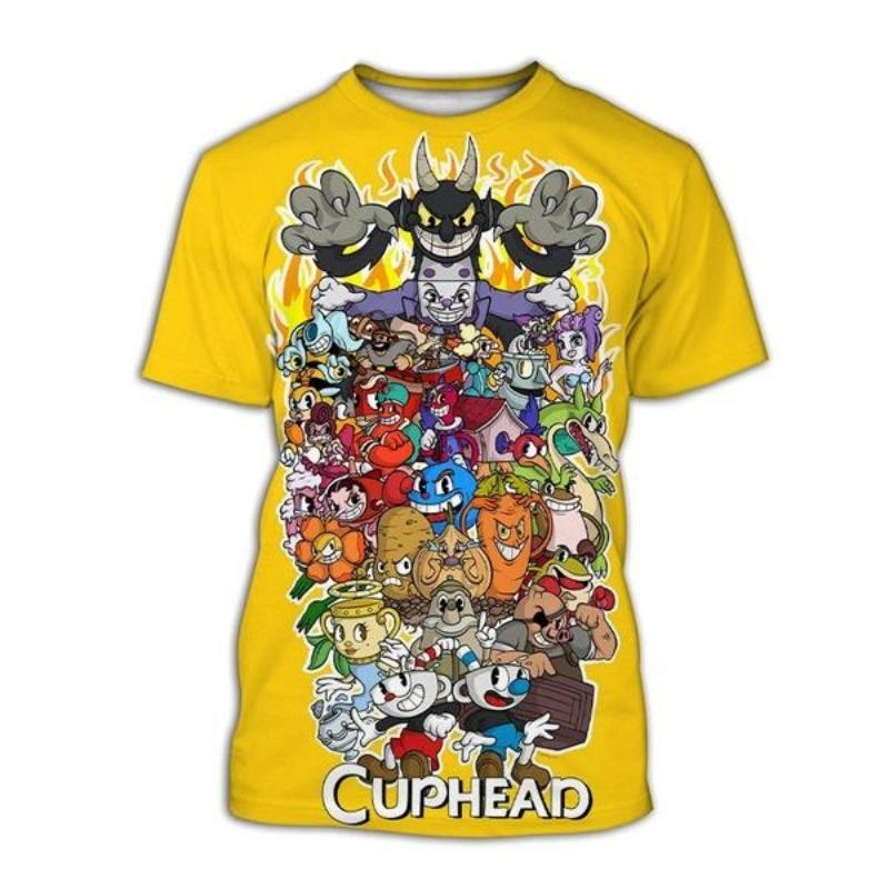 2025 Cuphead 3D-печатная мужская повседневная летняя модная футболка с круглым вырезом, забавная, подходит как для мужчин, так и для женщин, топ с коротким рукавом размер