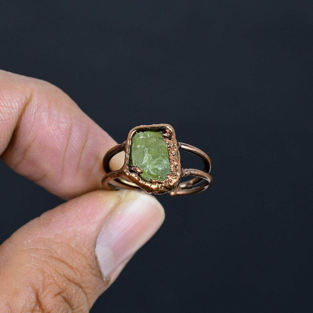 Peridot Handmade Gemstone Ring, Copper Electroformed Ring Antique Jewelry, Adjustable Ring Engagement Gift
