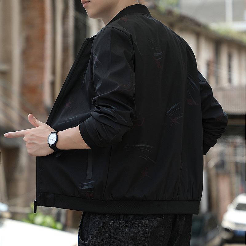 Весна и осень новый корейский стиль куртка мужская стойка воротник повседневная куртка зеленый мужской папа модный свободный топ