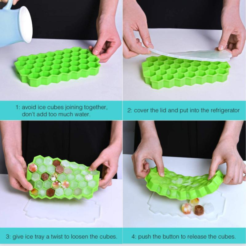 Silicone Honeycomb Movable 37 Ice Tray with removable lid silicone ice cube mold BPA-free 6