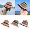 Straw Knit Cap Rainbow Color Bucket Hat Foldable Dome Hat  Outdoor