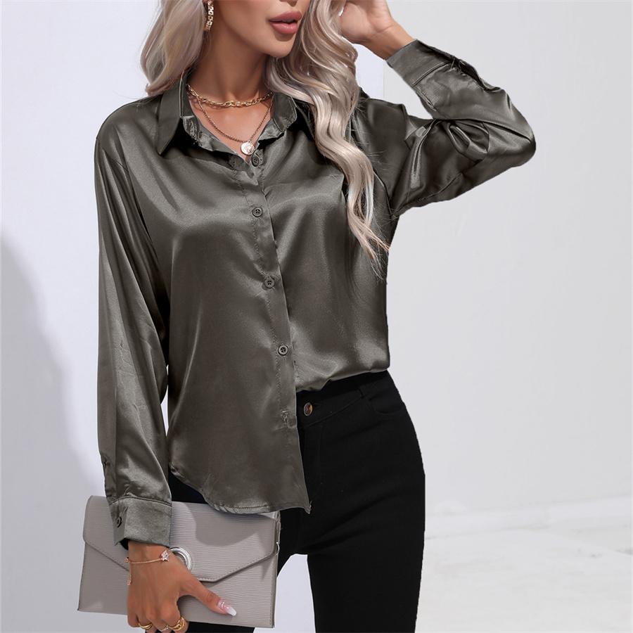 Spring Autumn Satin Blouse Imitation Silk Long Sleeve Shirt for Women's Plus Size Loose Tops