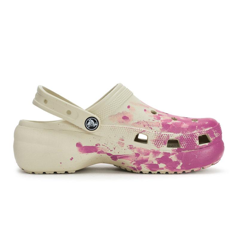 Crocs Классические сабо на платформе 811 Производство Прими сцену Специальная обувная коробка Жидкий всплеск Чернильные дырки Обувь Женская Кость Белая Розовая