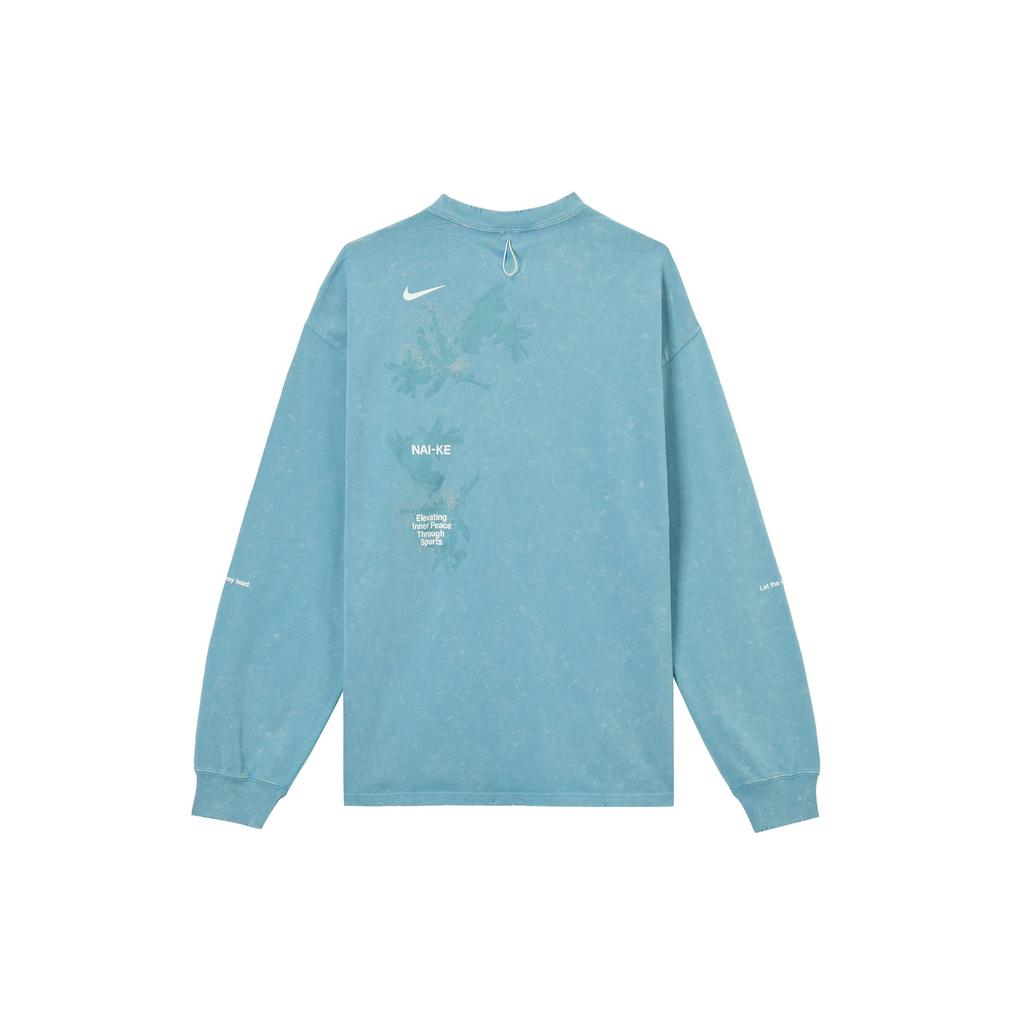 Nike Спортивная одежда Свободная Толстая Футболка с круглым вырезом Дофамин с длинным рукавом Мужские топы Джинсово-синий Зеленый HQ0893464