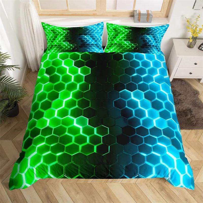 Комплект постельного белья Honeycomb с розовой геометрией и 3D-печатью из полиэстера, стильный двойной пододеяльник Queen King для мальчиков и взрослых