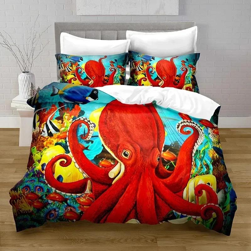 New Cartoon Ocean Fish Duvet Cover Marine Theme Bedding Set Twin Decor Microfiber Sea Underwater World Comforter Cover