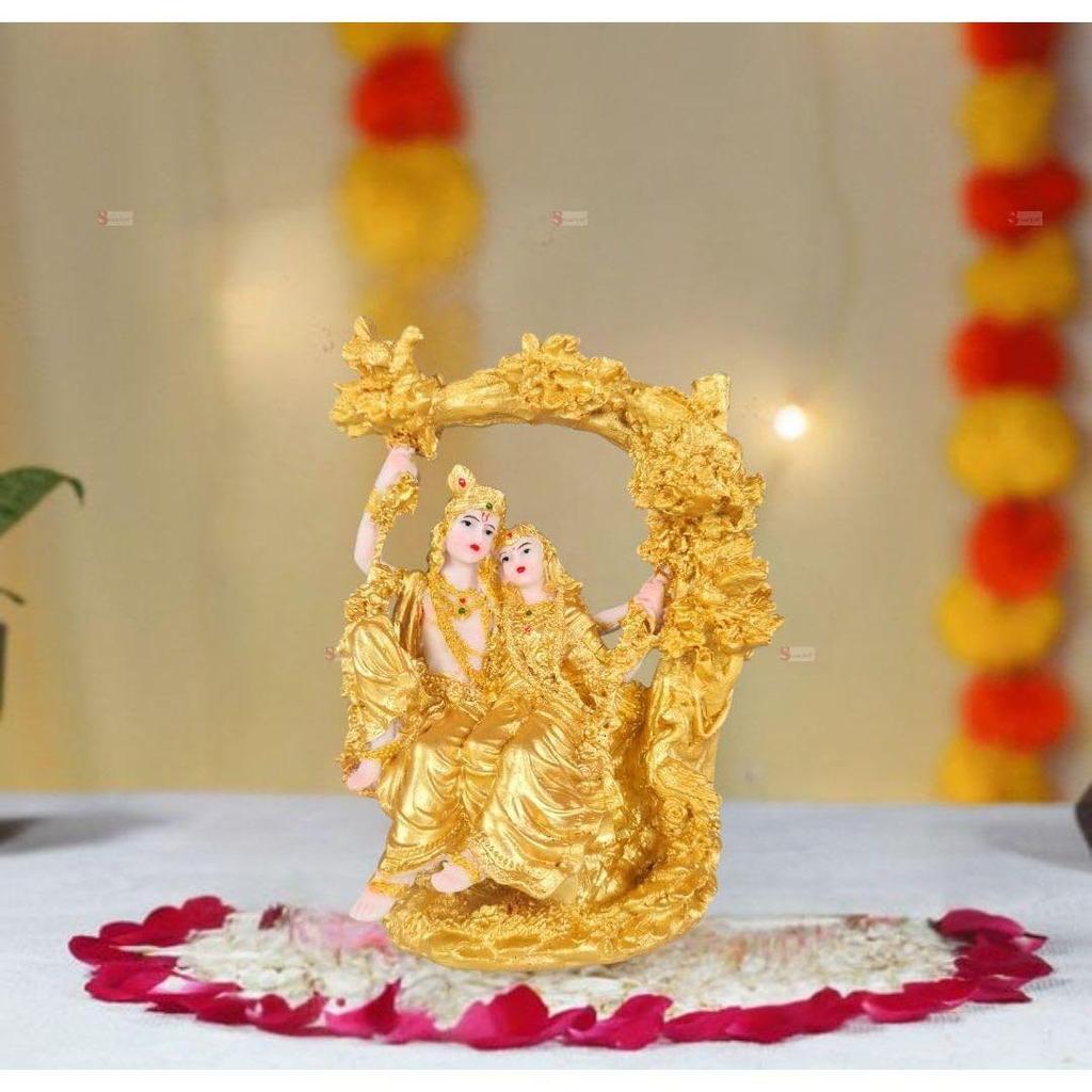 1 Pcs Shree Radha Krishna Idol - Gold Murti Statue | Gift for Him/Her, Mother's Day,Decor, Ganesh Pooja, Office,car Dashboard, Mandir,