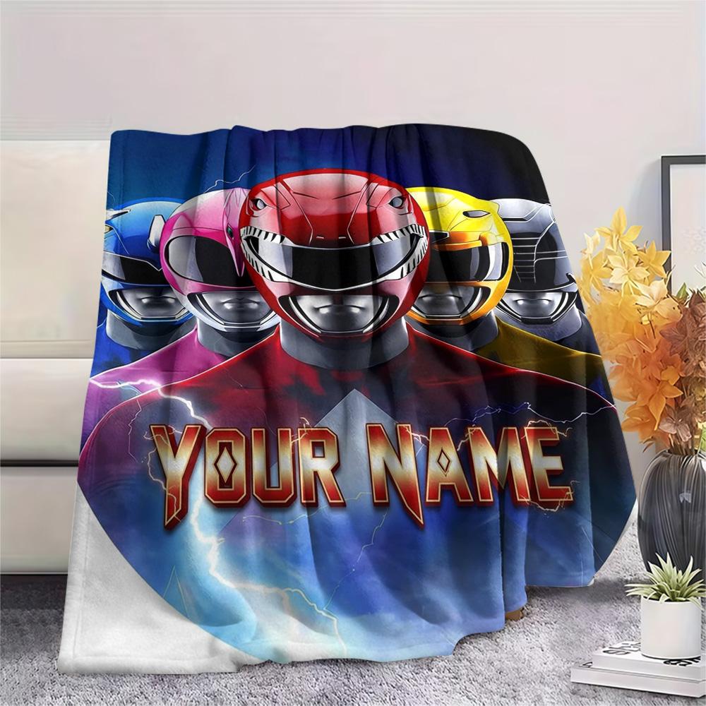 1PC Power Rangers Adventure Custom Name Patterned Flannel Blanket Suitable For All Seasons For Home Decor Warmth And Comfort Gifts Holiday Present