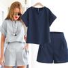 2 Piece Set Crop Top+Pants Suit Aesthetic Summer Women Flax Casual Tracksuit Short Trousers Outfit Sports Suit Oversize