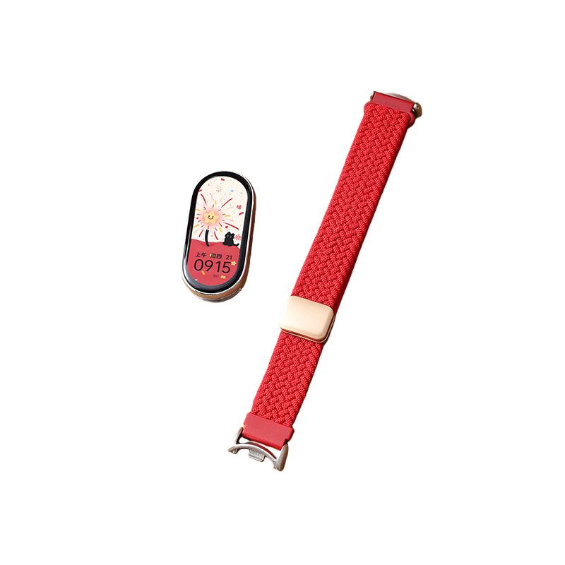 Новогодний Красный 2026: Совместимый магнитный силиконовый кожаный металлический ремешок для Xiaomi Smart Band 10/9/8.