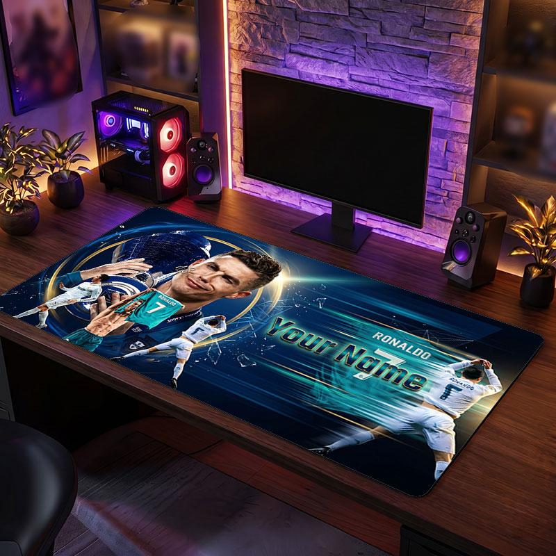 Cristiano Ronaldo Custom Large Mouse Pad, Personalized Name Text Print, Football Logo Non‑Slip Desk Mat Gaming Gift