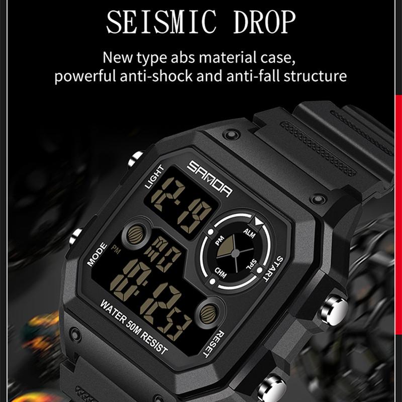 Новые модные электронные часы SANDA Square Trend, водонепроницаемые светящиеся спортивные мужские часы, цифровые студенческие часы