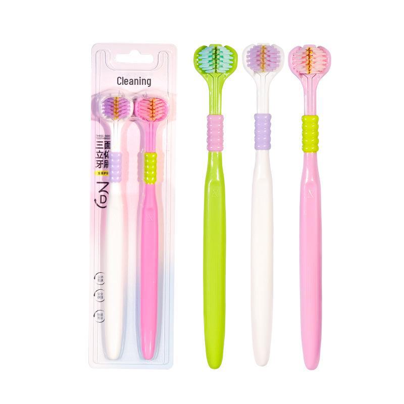 Трехсторонняя мягкая зубная щетка для взрослых с широкой головкой и защитой десен