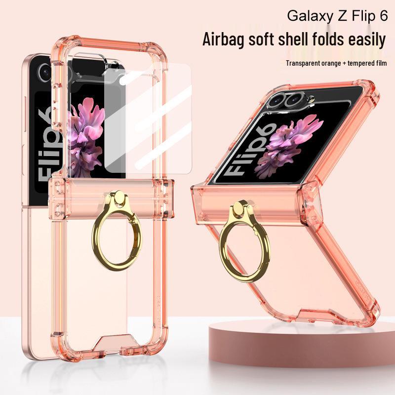 Защитный чехол Samsung Z Flip6 с кольцом-держателем на шарнире, Полное покрытие, Защита от падений. Подходит для мужчин и женщин.