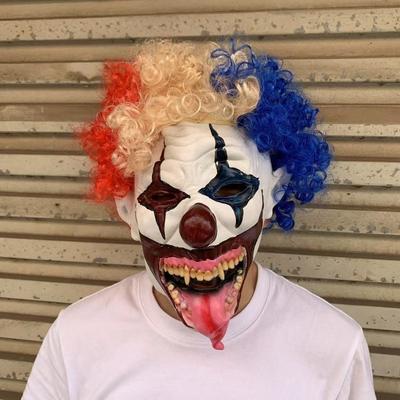 Ужасающая маска клоуна с зубастым высунутым языком из латекса, маска призрака для праздника, стиль JingleJangle, разноцветные волосы, маска клоуна