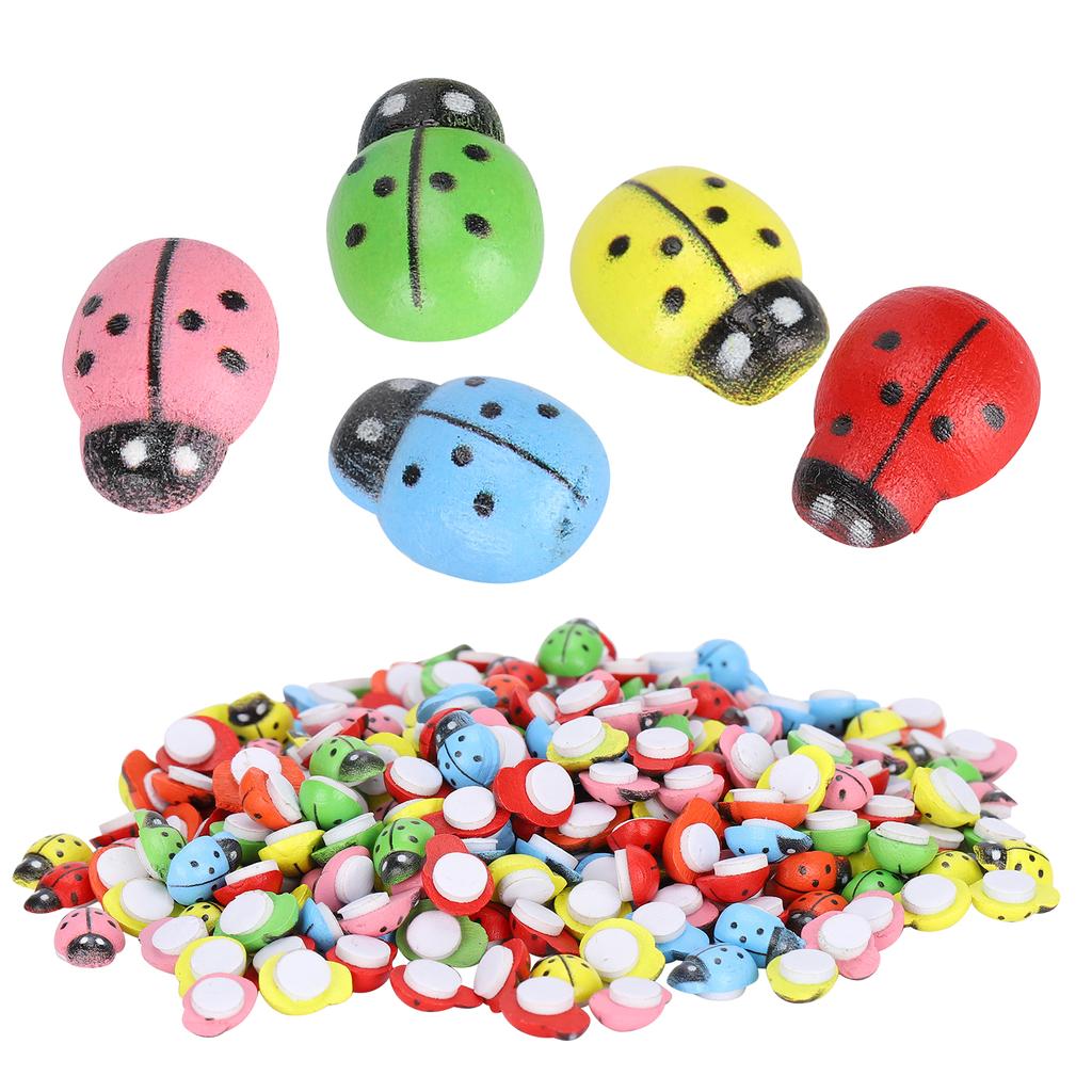300Pcs Wooden Ladybugs Landscape Simulation Tiny Crafts Scrapbooking DIY Decoration Accessories