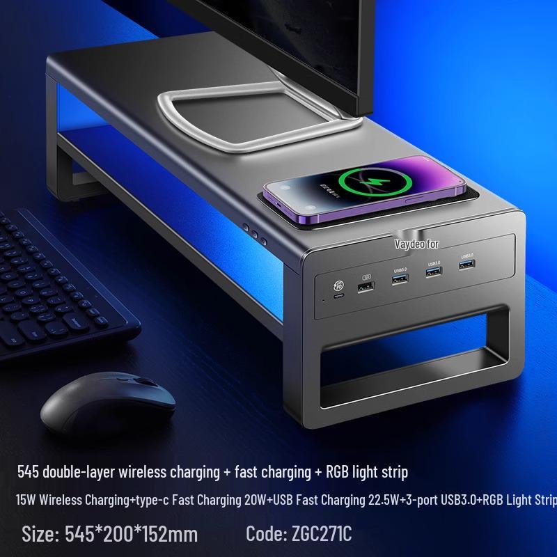 RGB подставка для компьютерного монитора с USB-портами и местом для хранения