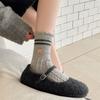 Grey Socks for Women's Autumn and Winter Warmth, Wool Mid-calf Socks, Cute Cartoon Bear Head Burken Shoes, Pile Socks
