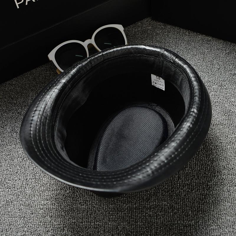 Шляпа Nizi Fabric Solid Color Jazz Hat Pu Leather Panama British Style Sun Hat Men and Women's Sun Hat