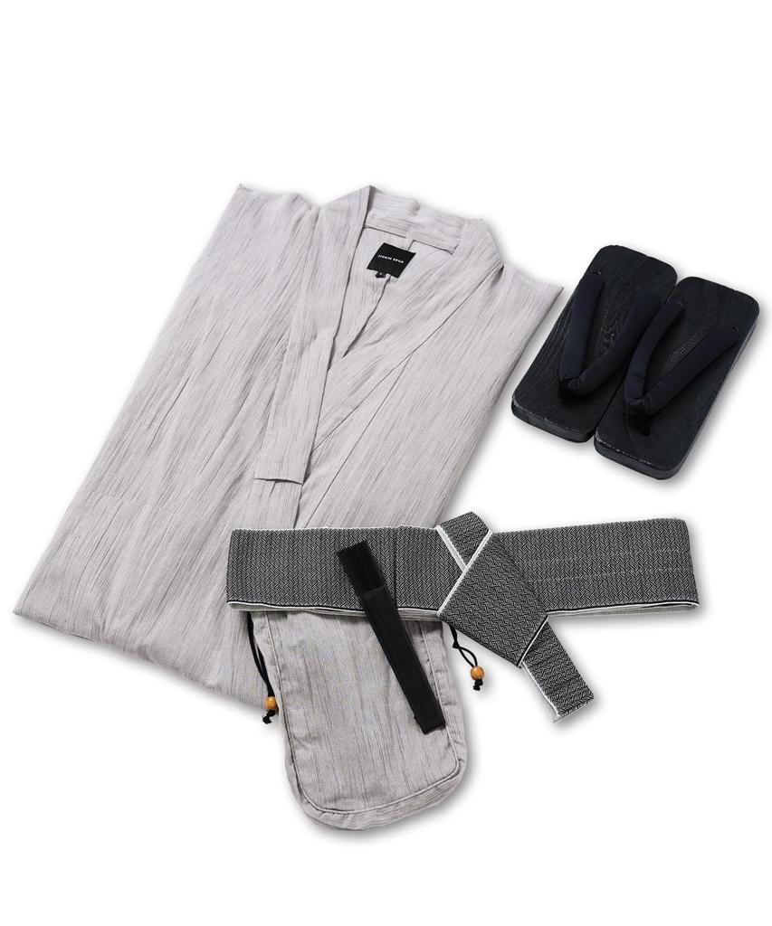 Юката комплект из 6 предметов Shingen Waist SO Белый Серый Willow Easy to Yukata Лето Японский Японский [Rochelle] Мужской (Юката, Оби, Гета, Сумка, Веер, Ремень)