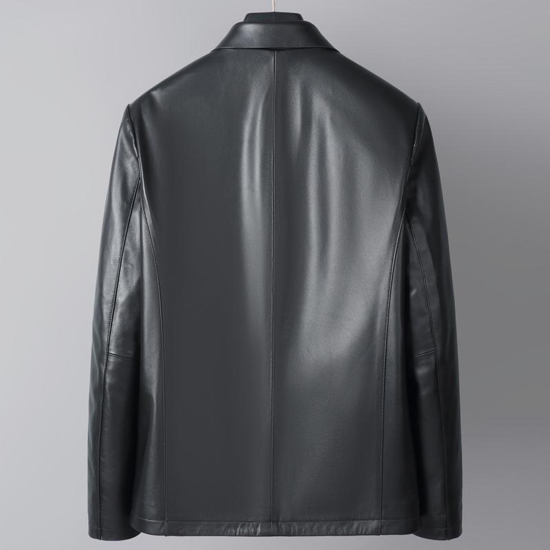 Куртка из натуральной кожи для мужчин среднего возраста с отворотами, кожаная куртка для папы, дубленка для людей среднего и пожилого возраста на осень