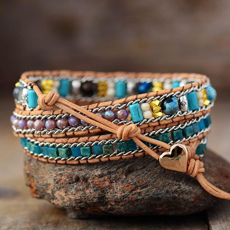 Luxury Hot Sale Love Color Blue Opal Cowhide Woven Bracelet Bohemian Friendship Bracelet European and American Ins