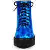 Allegra K Women's Combat Ankle Boots, Round Toe, Platform, Colorful, Blue, Size 24.5cm