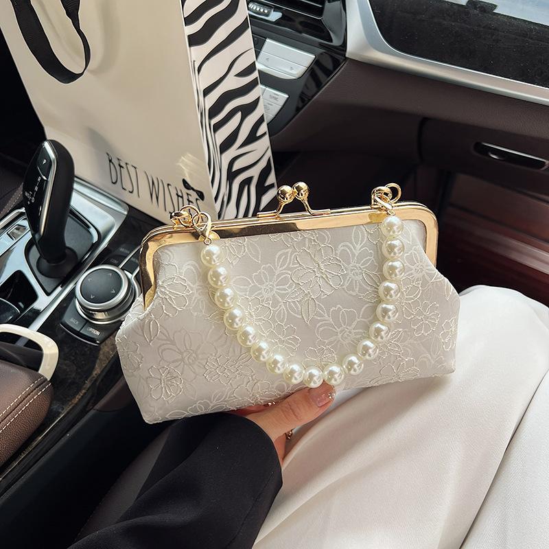 Новая женская модная универсальная шелковая легкая сумка через плечо с цепочным ремешком в китайском стиле с жемчужными бусинами