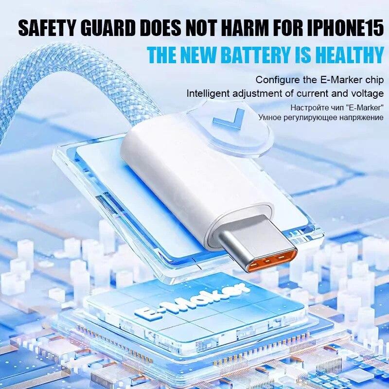 Кабель USB C для быстрой зарядки 35 Вт для Apple iPhone 15 Pro Max, кабель USB C для передачи данных для iPhone 15 Plus, аксессуары для зарядного устройства