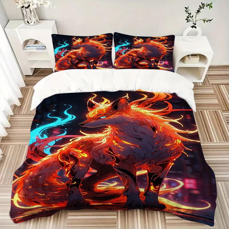 3pc Flame Fox Cover Set - 1 Quilt Cover + 2 Pillowcases, All Seasons Bedroom Setting, Perfect for Home090