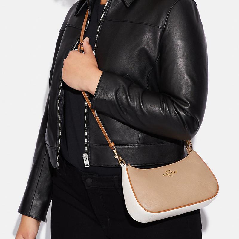 New COACH Teri Leather Shoulder Bag, Handbag, Crossbody Bag, Shoulder Bag Women's Gold/Taupe Multicolor CA173-IMTAP